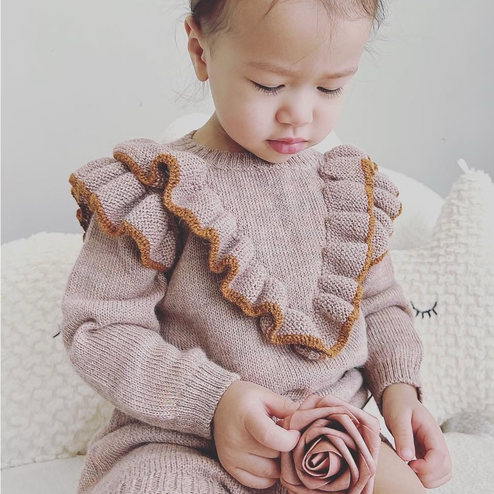 Oeuf Frou Frou Ruffled Pink and brown Sweater 2-3T